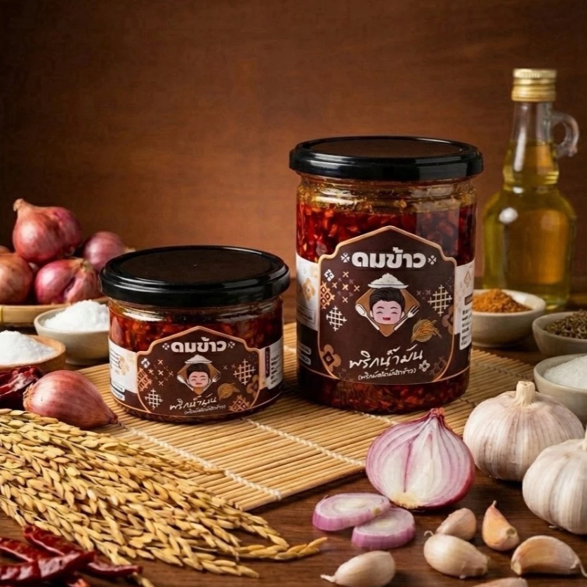 พริกน้ำมันดมข้าว พริกผัดน้ำมันรำข้าว รสชาติเค็ม เผ็ด อร่อย ไม่ใส่วัตถุกันเสีย